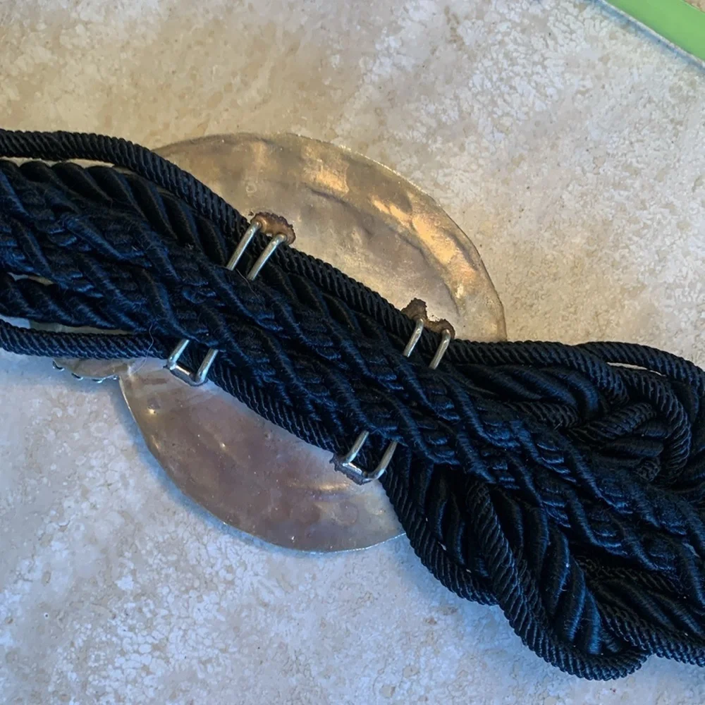 IONE oversized silver paisley buckle with 12 stones, braided cord belt VTG L EUC